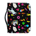 Black Girly Unicorn Pattern Print Leather Bible Cover