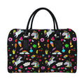 Black Girly Unicorn Pattern Print Leather Duffel Bag
