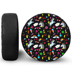 Black Girly Unicorn Pattern Print Leather Spare Tire Cover