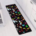 Black Girly Unicorn Pattern Print Long Kitchen Mat