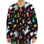 Black Girly Unicorn Pattern Print Long Sleeve Baseball Jersey