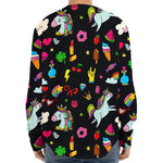 Black Girly Unicorn Pattern Print Long Sleeve Baseball Jersey