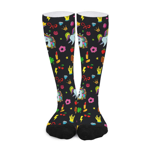 Black Girly Unicorn Pattern Print Long Socks