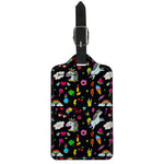 Black Girly Unicorn Pattern Print Luggage Tag