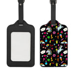 Black Girly Unicorn Pattern Print Luggage Tag