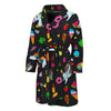 Black Girly Unicorn Pattern Print Men's Bathrobe