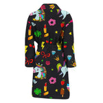 Black Girly Unicorn Pattern Print Men's Bathrobe