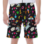 Black Girly Unicorn Pattern Print Men's Beach Shorts