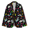 Black Girly Unicorn Pattern Print Men's Blazer