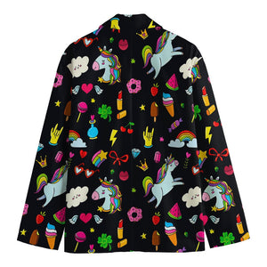 Black Girly Unicorn Pattern Print Men's Blazer