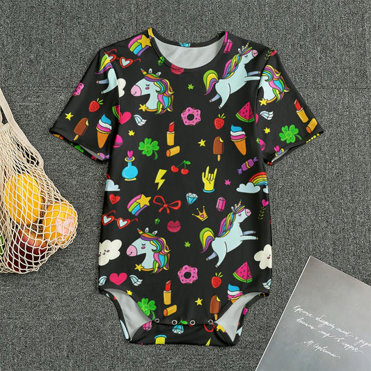 Black Girly Unicorn Pattern Print Men's Bodysuit