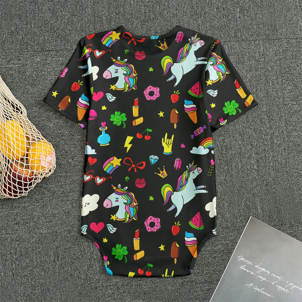 Black Girly Unicorn Pattern Print Men's Bodysuit