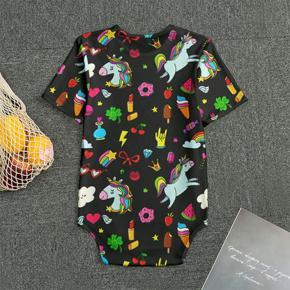 Black Girly Unicorn Pattern Print Men's Bodysuit