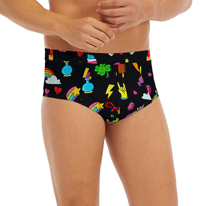 Black Girly Unicorn Pattern Print Men's Briefs