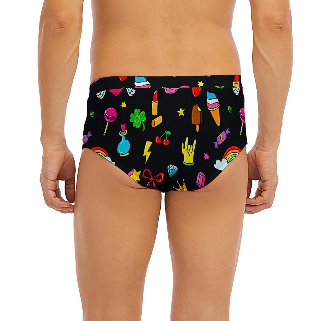 Black Girly Unicorn Pattern Print Men's Briefs