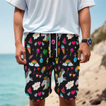 Black Girly Unicorn Pattern Print Men's Cargo Shorts