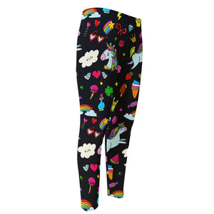 Black Girly Unicorn Pattern Print Men's Compression Pants