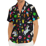 Black Girly Unicorn Pattern Print Men's Deep V-Neck Shirt