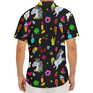 Black Girly Unicorn Pattern Print Men's Deep V-Neck Shirt