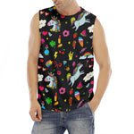 Black Girly Unicorn Pattern Print Men's Fitness Tank Top