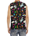 Black Girly Unicorn Pattern Print Men's Fitness Tank Top