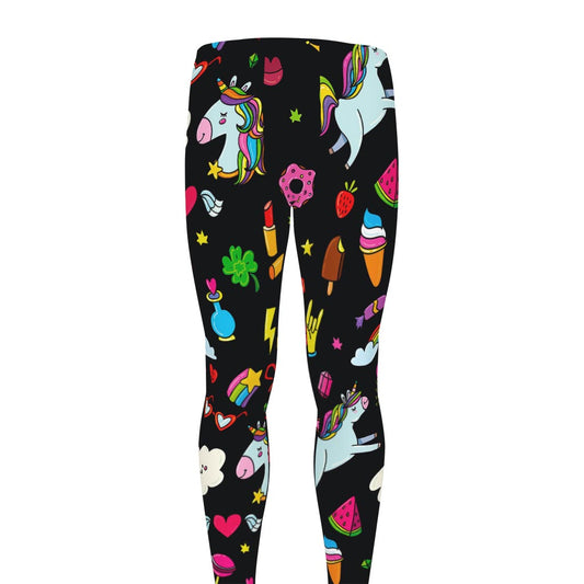 Black Girly Unicorn Pattern Print Men's leggings