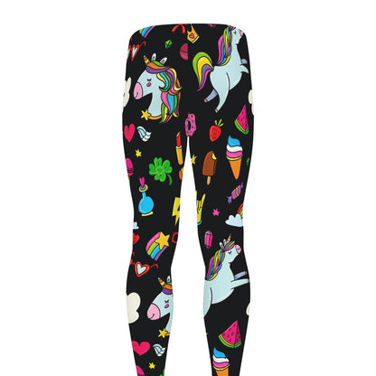 Black Girly Unicorn Pattern Print Men's leggings