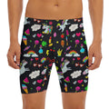 Black Girly Unicorn Pattern Print Men's Long Boxer Briefs