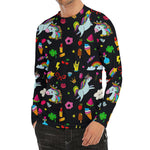 Black Girly Unicorn Pattern Print Men's Long Sleeve Rash Guard