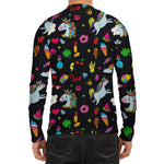 Black Girly Unicorn Pattern Print Men's Long Sleeve Rash Guard