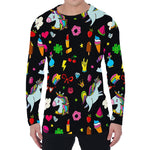 Black Girly Unicorn Pattern Print Men's Long Sleeve T-Shirt