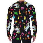Black Girly Unicorn Pattern Print Men's Long Sleeve T-Shirt