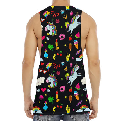 Black Girly Unicorn Pattern Print Men's Muscle Tank Top