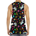 Black Girly Unicorn Pattern Print Men's Muscle Tank Top