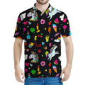 Black Girly Unicorn Pattern Print Men's Polo Shirt