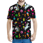Black Girly Unicorn Pattern Print Men's Polo Shirt