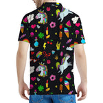 Black Girly Unicorn Pattern Print Men's Polo Shirt