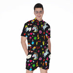 Black Girly Unicorn Pattern Print Men's Rompers