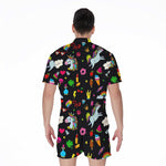 Black Girly Unicorn Pattern Print Men's Rompers