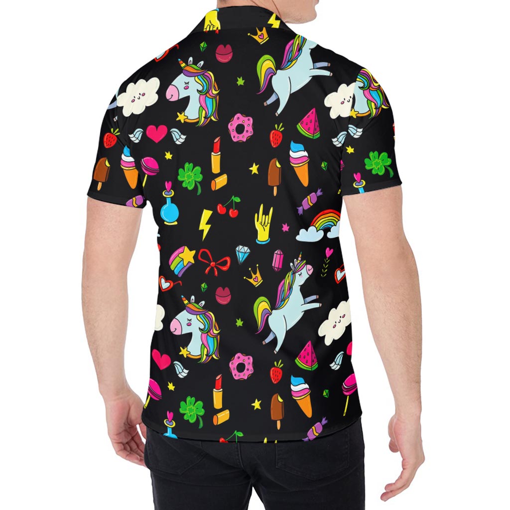Black Girly Unicorn Pattern Print Men's Shirt