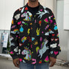 Black Girly Unicorn Pattern Print Men's Shirt Jacket