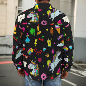 Black Girly Unicorn Pattern Print Men's Shirt Jacket