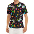 Black Girly Unicorn Pattern Print Men's Short Sleeve Rash Guard