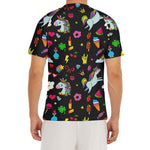 Black Girly Unicorn Pattern Print Men's Short Sleeve Rash Guard