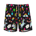 Black Girly Unicorn Pattern Print Men's Athletic Shorts