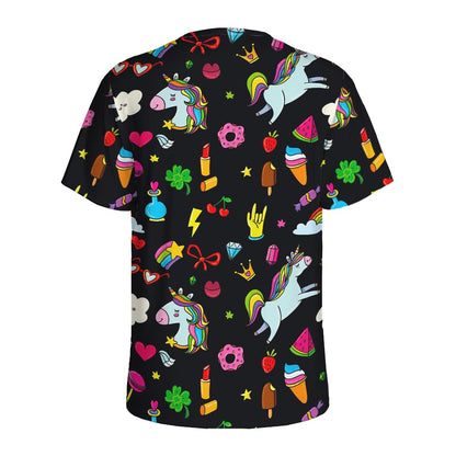 Black Girly Unicorn Pattern Print Men's Sports T-Shirt