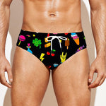 Black Girly Unicorn Pattern Print Men's Swim Briefs