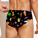 Black Girly Unicorn Pattern Print Men's Swim Briefs