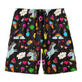Black Girly Unicorn Pattern Print Men's Swim Trunks
