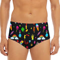 Black Girly Unicorn Pattern Print Men's Triangle Swim Briefs